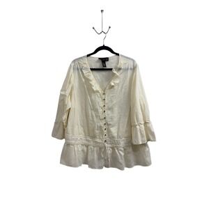 Blouse Ruffle Cottagecore Venezia Women 22/24 Cream Peplum Dobby Stripe Cotton